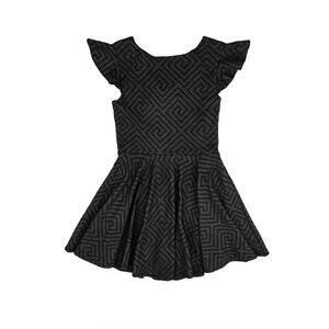 NEW BY DEBRA girls nadine pattern flutter sleeve fit and flare dress in black